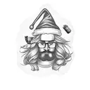 long haired hipster drinking alcohol with a Santa hat on tattoo design idea