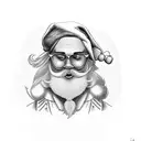long haired hipster drinking alcohol with a Santa hat on tattoo design idea