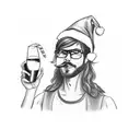 long haired hipster drinking alcohol with a Santa hat on tattoo design idea