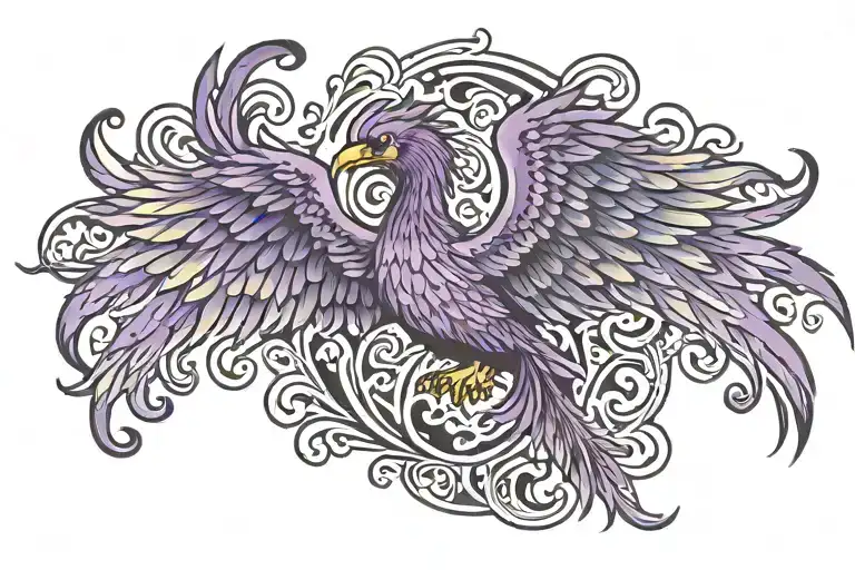 purple flame phoenix tattoo design idea