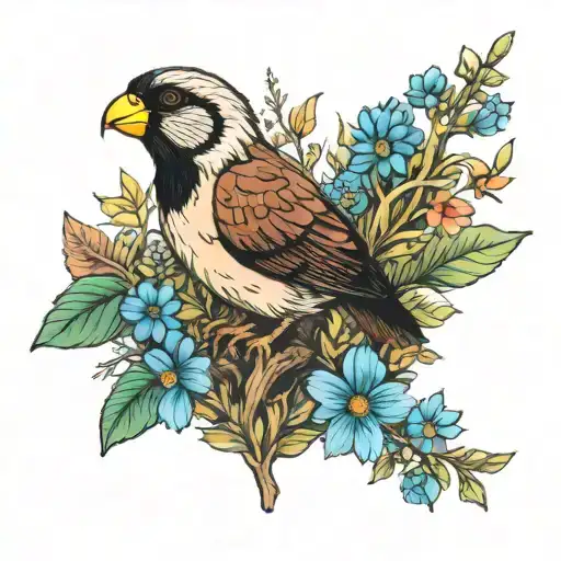 charles darwin finchs and wildflowers tattoo design idea