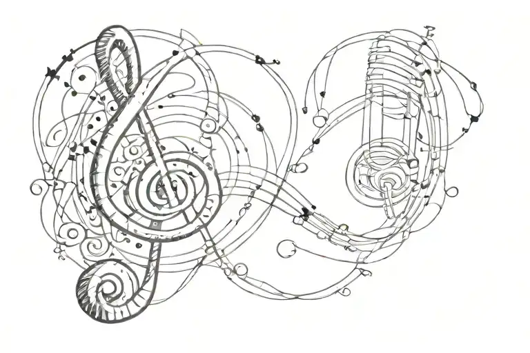 A music note intertwined with a sobriety symbol incorporating elements tattoo design idea