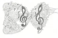 A music note intertwined with a sobriety symbol incorporating elements tattoo design idea