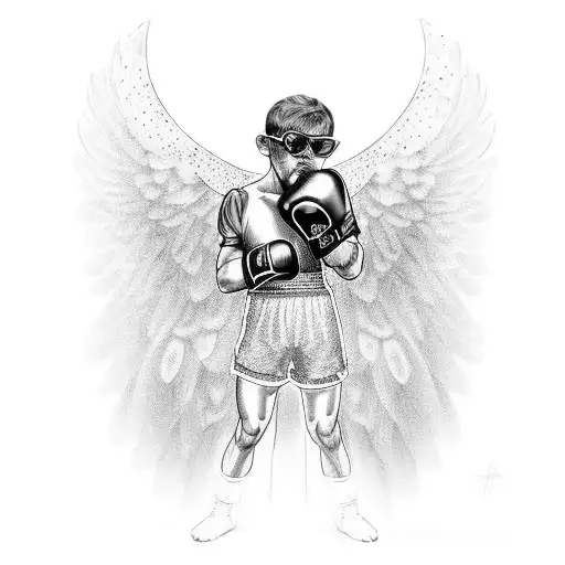 A boxer in the ring with angel wings and a Star of David on their gloves tattoo design idea