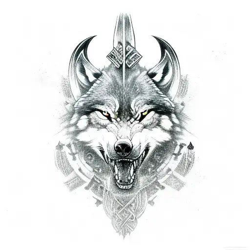 viking wolf tattoo design idea