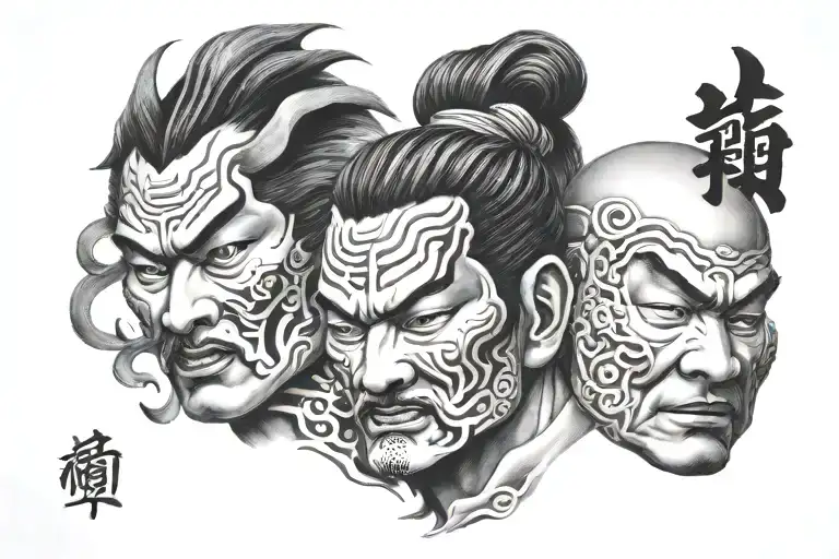 Japanese 3 faces, servian tattoo design idea