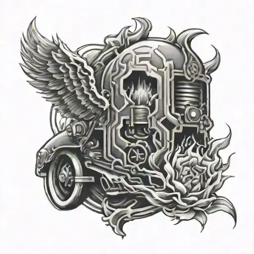 Detroit d with fire surrounded tattoo design idea