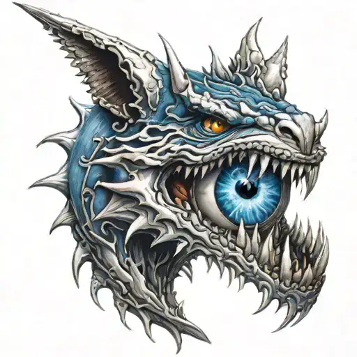 pointy teeth claws with blue eye in the middle tattoo design idea