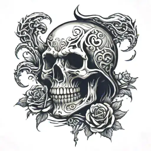 Reaper, Skull, Rose, Depression, Fear, Anxiety tattoo design idea