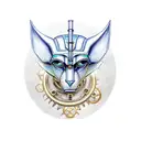 Anubis, the Egyptian god of the afterlife, with mechanical gears incorporated into his design tattoo design idea