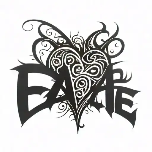 the word FATE in the shape of a heart tattoo design idea