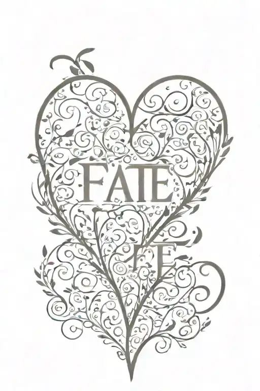 the word FATE in the shape of a heart tattoo design idea