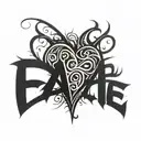 the word FATE in the shape of a heart tattoo design idea