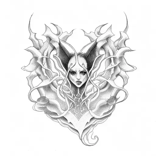 Dotwork "Succubus Heart Womb" Tattoo Idea BlackInk AI