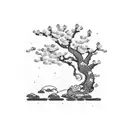 Samurai sleeping under cherry blossom tree overlooking a koi pond  tattoo design idea