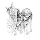 Dying angel crying tattoo design idea