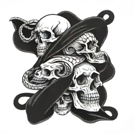 cards skulls and snakes wrapped tattoo design idea