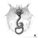 Green snake shape dragon emerging from the water to the sky with a menacing face and strong body tattoo design idea