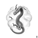 Green snake shape dragon emerging from the water to the sky with a menacing face and strong body tattoo design idea