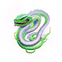 Green snake shape dragon emerging from the water to the sky with a menacing face and strong body tattoo design idea