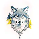 Wolf running through woods with a crow tattoo design idea