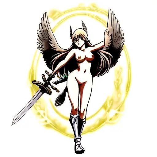 nude valkyrie with sword tattoo design idea