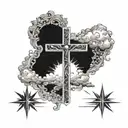 triple cross clouds sun rays shining tattoo design idea