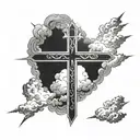 triple cross clouds sun rays shining tattoo design idea