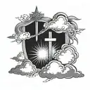 triple cross clouds sun rays shining tattoo design idea