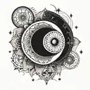 A mandala design incorporating elements of the universe and moon, with a dark and mysterious twist tattoo design idea