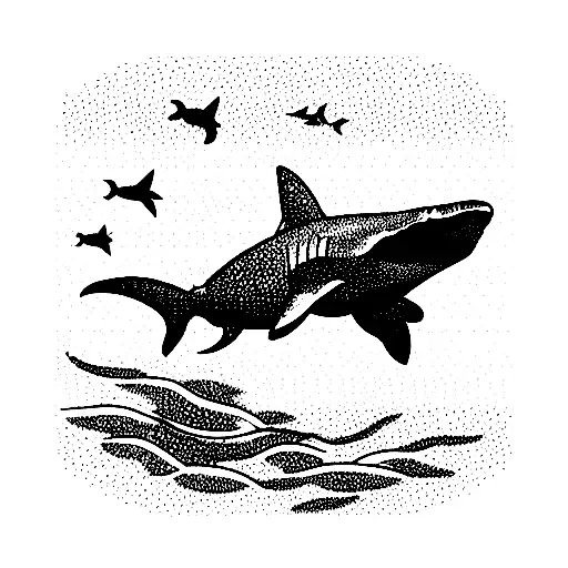 shark swimming over coral reef ocean conservation tattoo design idea