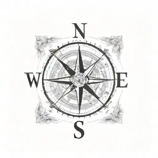 Compass with clock tattoo design idea