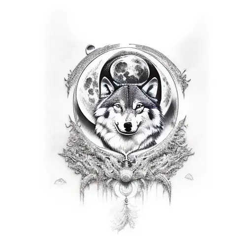 wolf and moon tattoo design idea