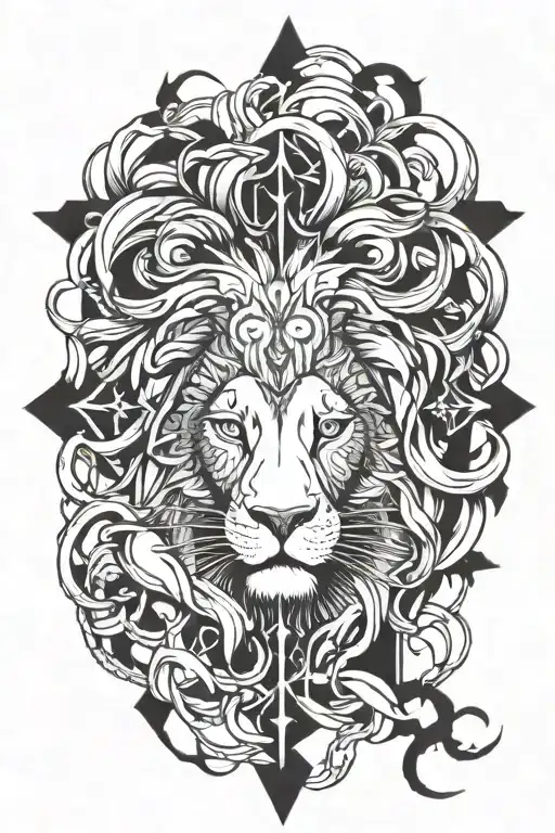 lion with 3 crosses under it tattoo design idea