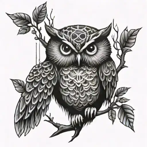 An owl perched on a binary code branch tattoo design idea