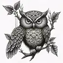 An owl perched on a binary code branch tattoo design idea