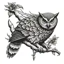 An owl perched on a binary code branch tattoo design idea