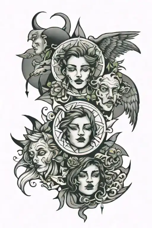 A tattoo showing multiple moods representing anxiety tattoo design idea