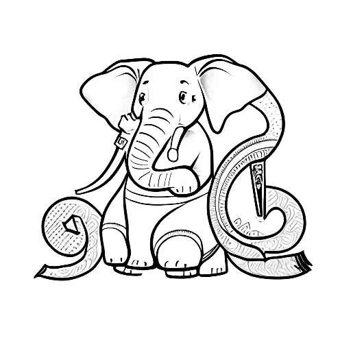 elephant and squirrel in one continuous line tattoo design idea