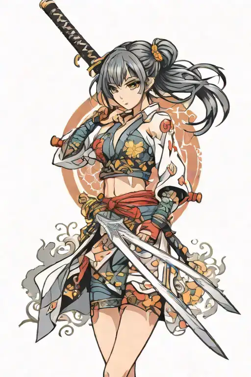 anime girl katana sword tattoo design idea