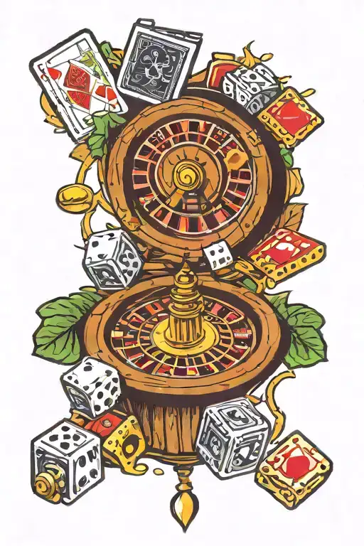 gambling dice cards roulette wheel whisky tattoo design idea