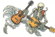 Skeleton playing guitar tattoo design idea