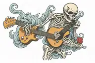 Skeleton playing guitar tattoo design idea