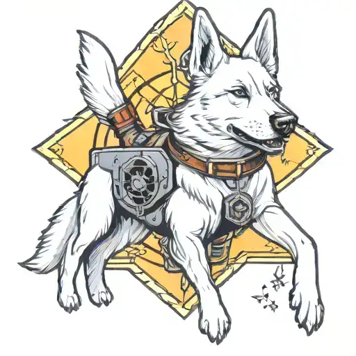 white german Shepard dog with Star Wars spaceship flying tattoo design idea