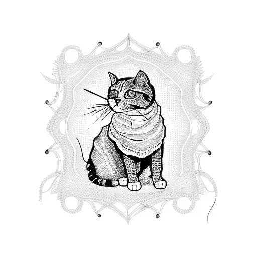 Incorporate a crochet hook and yarn into a design with a cat silhouette tattoo design idea