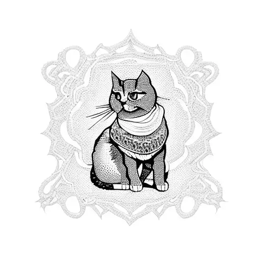 Incorporate a crochet hook and yarn into a design with a cat silhouette tattoo design idea