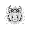 Create a tattoo featuring an opossum surrounded by intricate crochet patterns tattoo design idea