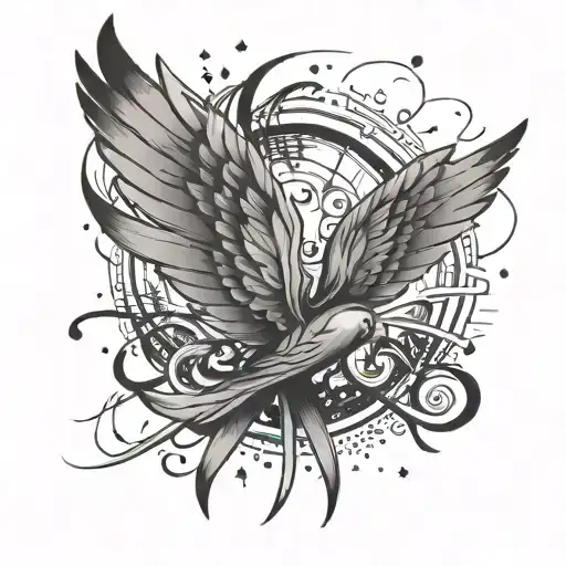 fireworks and wings spread wide tattoo design idea