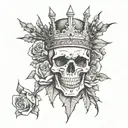 A skull with a crown of thorns and roses intertwined, symbolizing the love for metal music and the darker side of life tattoo design idea