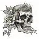 A skull with a crown of thorns and roses intertwined, symbolizing the love for metal music and the darker side of life tattoo design idea